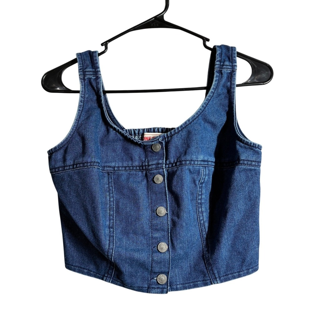 Lone Star Denim Smocked Bustier Crop Top Blue Size Medium